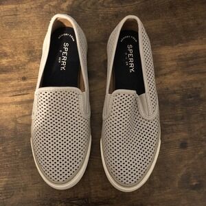 Sperry Top Sliders Womens 7M Shoes Nude Beige Light Tan Loafers Cut Out Slip On